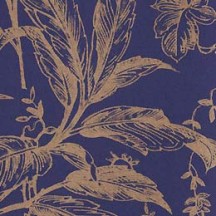 Dark Blue and Gold Toile Leaves Print Italian Paper ~ Tassotti